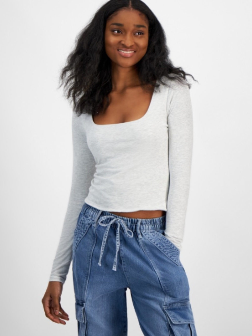 Planet Heart Junior's Square-Neck Long-Sleeve Tee - Quiet Heat SIZE L NWT